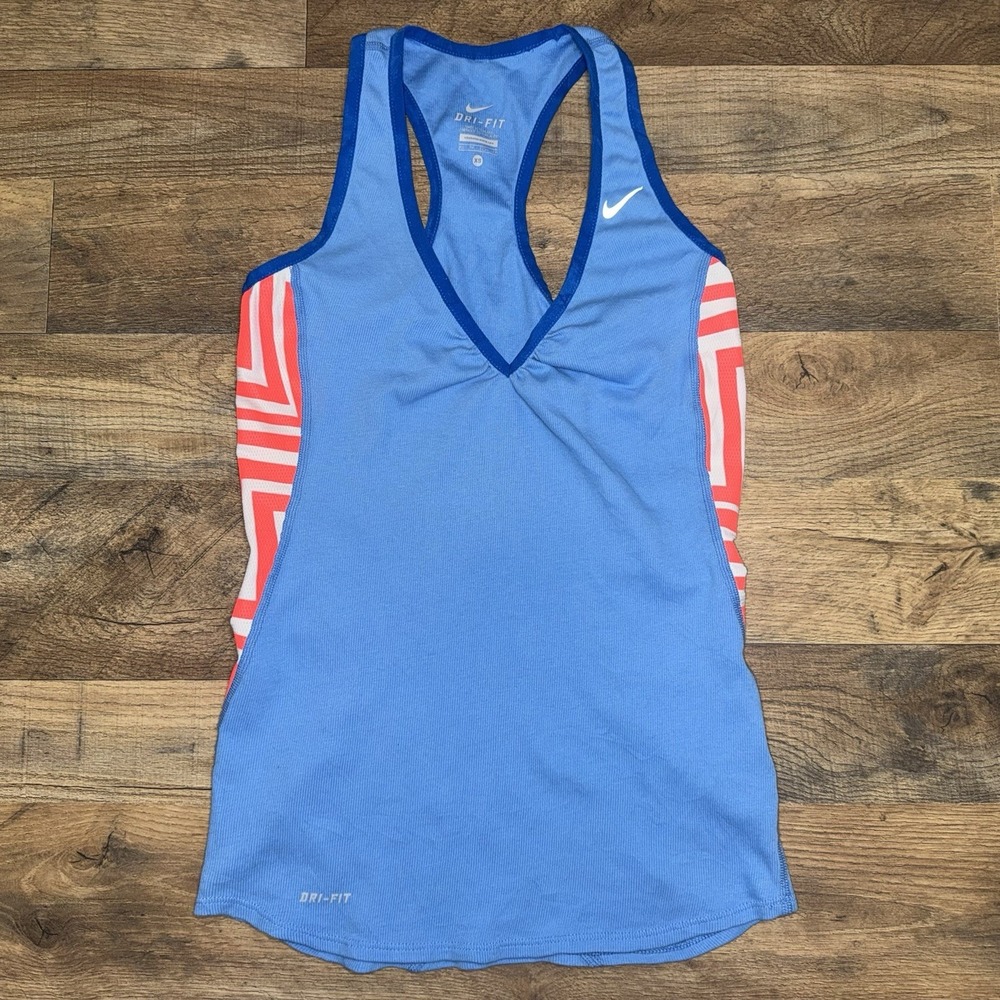 Nike Women's Dri-Fit Blue Racerback Tank Top Low Cut V Neck Size XS